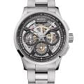Mido Mido Multifort Skeleton Chronograph M038.662.11.060.00  M0386621106000 механические мужские часы  серый циферблат, браслет нержавеющая сталь — вид спереди