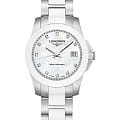 Longines Longines Conquest L3.257.4.87.7  L32574877 механические женские часы серебристый циферблат, браслет сталь + керамические вставки — вид спереди