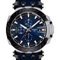 Tissot Tissot T-Race Automatic Chronograph T115.427.27.041.00 T Race T1154272704100 механические мужские часы синий циферблат, браслет кожа + каучук — вид спереди