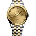 Longines Longines Flagship L4.374.3.38.7  L43743387 механические женские часы  золотой циферблат, браслет сталь c pvd покрытием — вид спереди