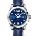 Longines Longines Conquest L3.778.4.96.7  L37784967 механические мужские часы синий циферблат, браслет кожаный — вид спереди