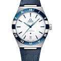 Omega Omega Constellation 131.33.41.21.04.001  13133412104001 механические мужские часы белый циферблат, браслет кожаный — вид спереди