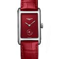 Longines Longines DolceVita L5.512.4.91.2  L55124912 кварцевые женские часы красный циферблат, браслет кожаный — вид спереди