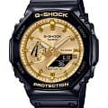 Casio Casio G-Shock GA-2100GB-1AER GA-2100 GA-2100GB-1AER электронные мужские часы золотой циферблат, браслет пластик — вид спереди