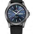 Swiss Military by Chrono Swiss Military by Chrono Day Date SMP36040.18  SMP36040.18 кварцевые мужские часы  синий циферблат, браслет каучук — вид спереди