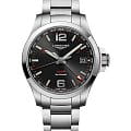 Longines Longines Conquest V.H.P. L3.718.4.56.6  L37184566 кварцевые мужские часы черный циферблат, браслет нержавеющая сталь — вид спереди