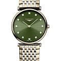Longines Longines La Grande Classique L4.512.1.08.7  L45121087 кварцевые женские часы  зеленый циферблат, браслет сталь c pvd покрытием — вид спереди