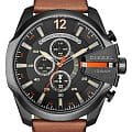 Diesel Diesel Mega Chief DZ4343  DZ4343 кварцевые мужские часы  черный циферблат, браслет кожаный — вид спереди