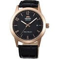 Orient Orient AC05005B (FAC05005B)  FAC05005B с ручным заводом мужские часы черный циферблат, браслет кожа + текстиль — вид спереди