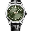 Longines Longines Conquest Heritage L1.649.4.02.2  L16494022 механические мужские часы зеленый циферблат, браслет кожаный — вид спереди
