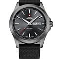Swiss Military by Chrono Swiss Military by Chrono Day Date SMP36040.19  SMP36040.19 кварцевые мужские часы  черный циферблат, браслет каучук — вид спереди