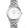 Longines Longines Flagship L4.774.4.27.6  L47744276 механические мужские часы белый циферблат, браслет нержавеющая сталь — вид спереди