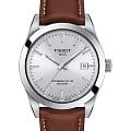 Tissot Tissot Gentleman Powermatic 80 Silicium T127.407.16.031.00 Gentleman T1274071603100 механические мужские часы серебристый циферблат, браслет кожаный — вид спереди