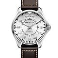 Hamilton Hamilton Khaki Aviation Pilot Day Date Auto H64615555  H64615555 механические мужские часы серебристый циферблат, браслет кожаный — вид спереди