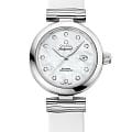 Omega Omega De Ville Ladymatic 425.32.34.20.55.002  Ladymatic 42532342055002 механические женские часы  перламутровый циферблат, браслет кожаный — вид спереди