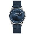 Jacques Lemans Jacques Lemans 1-1778J  1-1778J автокварц (кинетик) женские часы синий циферблат, браслет кожаный — вид спереди