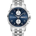 Hamilton Hamilton Jazzmaster Maestro Auto Chrono H32576141  H32576141 механические мужские часы синий циферблат, браслет нержавеющая сталь — вид спереди