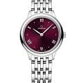 Omega Omega De Ville Prestige 434.10.28.60.11.001  Prestige 43410286011001 кварцевые женские часы  красный циферблат, браслет нержавеющая сталь — вид спереди