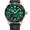 Swiss Military by Chrono Swiss Military by Chrono Сверхточные SM34088.06  SM34088.06 кварцевые мужские часы  зеленый циферблат, браслет кожаный — вид спереди